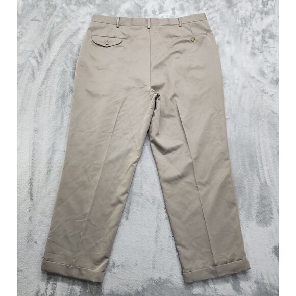 Taylor & Henry Pant Mens 42/30 Brown Pleated Relaxed Cuffed Microfiber Polyester - Picture 2 of 13